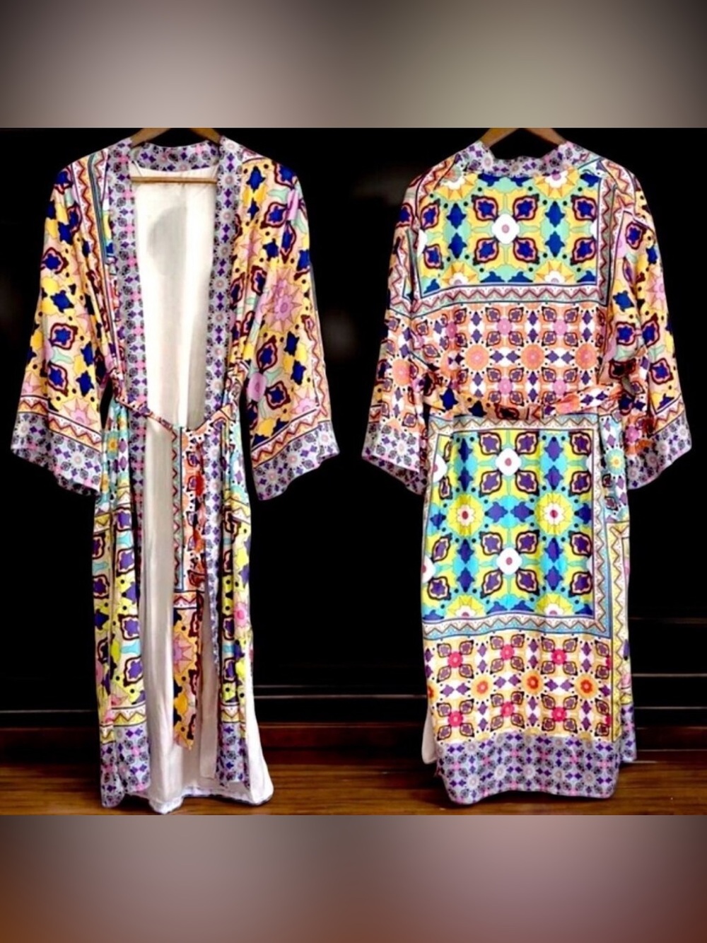 ZARA Satin Multicolor Wrap Robe Kimono Belt Sash Blogger Influencer Favorite XS
